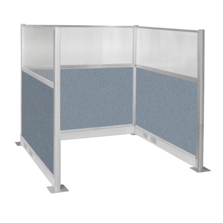 Versare Pre-Configured Hush Panel Electric Cubicle (U Shape) 6' x 6' W/ Window Powder Blue Fabric 1859361